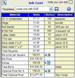 roofing ob cost grid